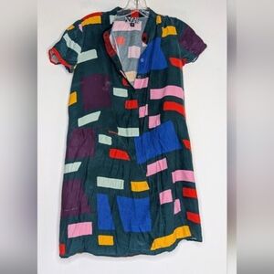 Dusen Dusen Classic Oversized Silk Tee Dress Vibrant Geometric Aerial Print XS